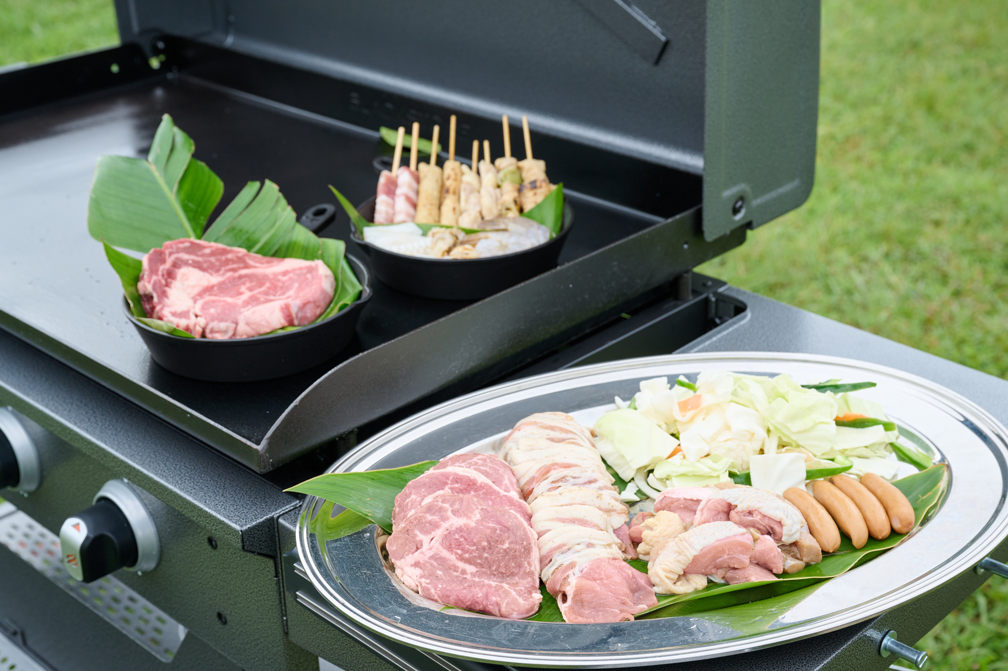 「手ぶらで楽ちん♪準備ゼロで思い出100％！」  
王道！手ぶらBBQセット（牛肉・豚肉・鶏肉・焼きそば・ウィンナーなど）
設営＆後片付けはスタッフにおまかせ！（2名セット～30名様まで）
